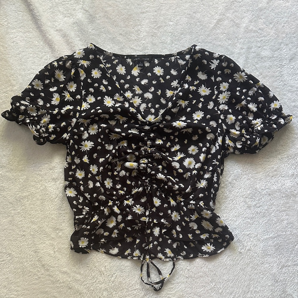 Moa Moa Black and White Floral Blouse
